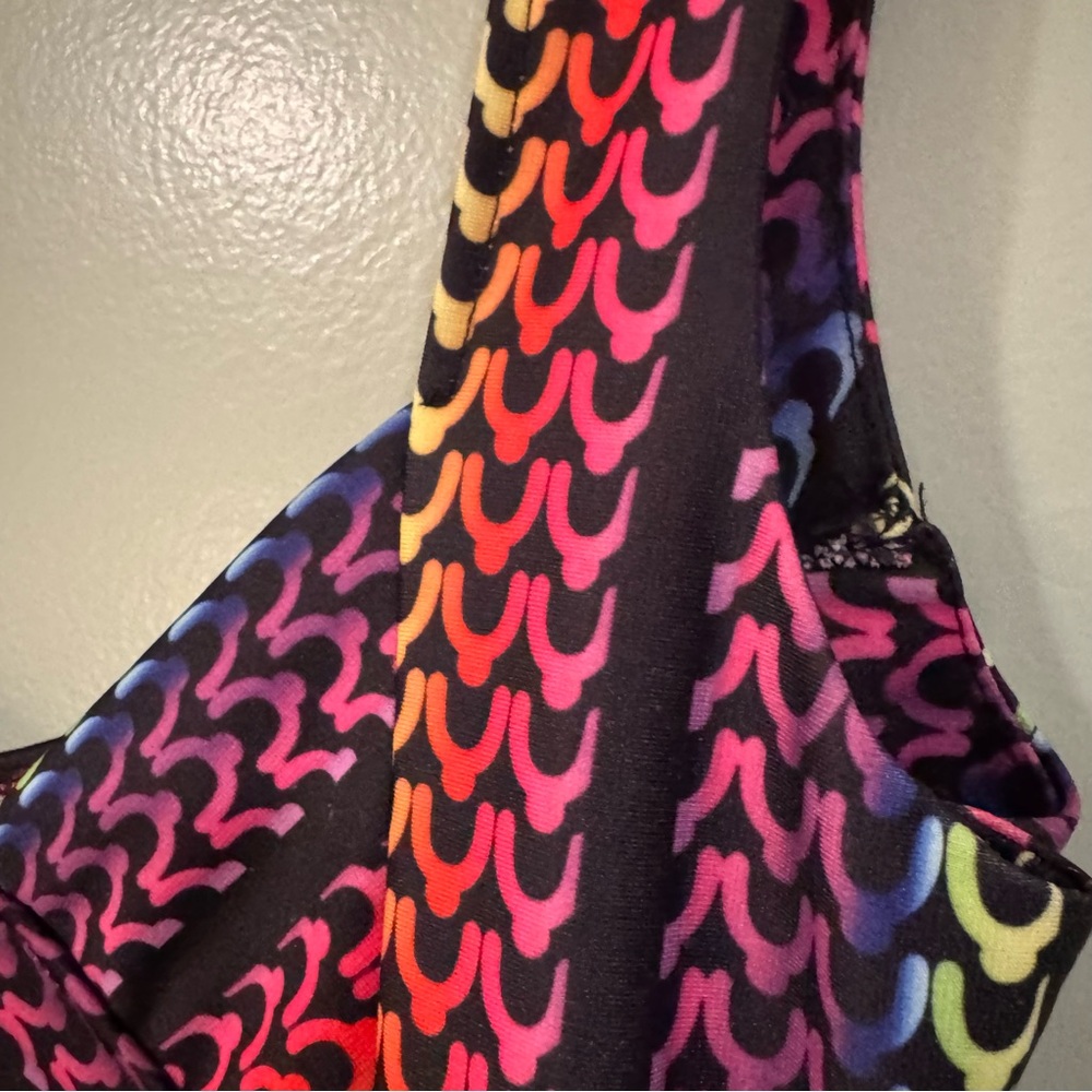 Vintage Y2K Rainbow Geometric Body-con Dress Hippie Fest Women S Club Sexy 90s - Picture 7 of 16